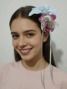 1pc Delicate Niche Lace Floral Atmosphere Lily Flower Ribbon Barrette, Spring/Summer Photo Prop Hair Accessory, Claw Clips,Holiday,Travel - Multicolor - View 2