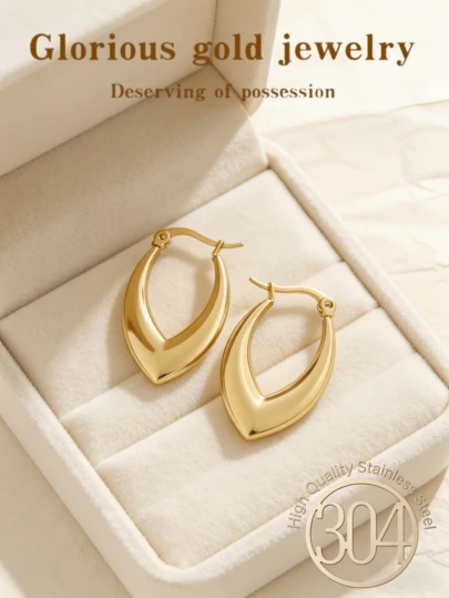 Stainless Steel Thick Circular Earrings, For Ladies | Light And Substantial Oval Gold Circular Earrings, Suitable For Various Occasions To Wear
