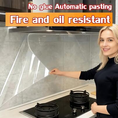 1 tấm phim chống dầu mỡ trong suốt, nhẹ, dùng cho nhà bếp, chống bắn dầu, chống thấm nước và dễ lau chùi, bám dính tĩnh điện vào tường, bảo vệ tường, ngăn dầu mỡ nhà bếp làm bẩn tường phía sau, dễ dàng lắp đặt, giấy dán tường trang trí nhà bếp chất lượng cao không cần keo dán, có khả năng chống thấm nước, chống dầu và chống bám bẩn. [Quà tặng ngày lễ cho vợ và mẹ - Kiểu dáng và màu sắc ngẫu nhiên]