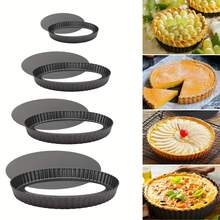 10cm-24cm Lace Edge Cake Mold. Round, Non-Stick, Wavy Edge, Removable Bottom. Chrysanthemum Removable Bottom Tart Pan/Baking Pan/Pizza Pan Suitable For Baking Cakes And Desserts. Made Of Carbon Steel, Easy To Clean. Suitable For Home Baking. - Black - View 2