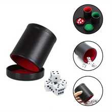 1个带盖PU皮革骰盅，绿/红内衬，静音骰子棋盘游戏（含5颗骰子），静音皮革骰盅套装 - 彩色 - 查看 5