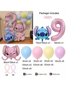 SpongeBob SquarePants Bộ bóng bay cao su chủ đề Thiên thần & Stitch chúc mừng sinh nhật, bóng bay hình Thiên thần & Stitch hoạt hình dễ thương, thích hợp cho lễ hội, đám cưới, trang trí sinh nhật, tiệc chủ đề Stitch và Giáng sinh. - Như hình minh họa. - Xem 12