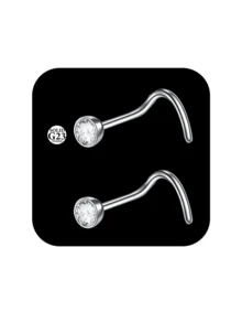 CIZME 2个G23鼻环耳钉，钛合金L型鼻钉，20G鼻环，顶部1.5mm、2mm、2.5mm、3mm立方氧化锆，0.8mm鼻环穿孔饰品 - 銀色 - 查看 15