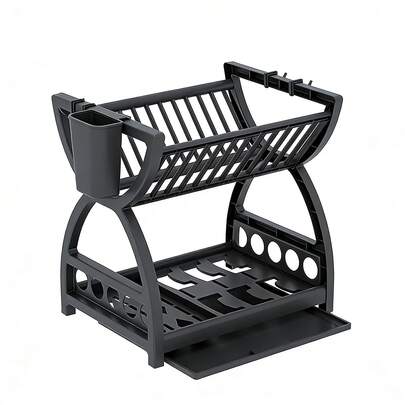Plastic Kitchen Storage Rack, Dish Drainer, Multifunctional Bowl Cabinet, Cutlery And Knife Storage Box, Double-Tier Utensil Rack, Ki Double-Tier Draining Bowl And Plate Storage Rack, Multi-Purpose Organizer, Bowl Rack