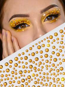 1pc Gold Face Gems Glitter Body Glitter 3D Gem Stickers Makeup Rhinestone Stickers Y2K Style Music Festival DIY Eyes Face Jewel - Multicolor - View 3