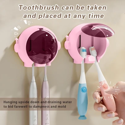 1PCS (Pink)Self-Adhesive Toothbrush Holder , Wall-Mounted, No-Drill Toothbrush Holder, Bathroom Shelf, Toothbrush Hanger, Household Couple Toothbrush Holder, Suitable For Bathroom Use, Non-Drilling And Space-Saving Astronaut Design Toothbrush Holder.