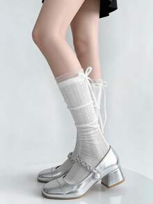 半双装轻盈甜美百搭芭蕾舞风格蝴蝶结镂空袜，适合春夏穿着 - 彩色 - 查看 9