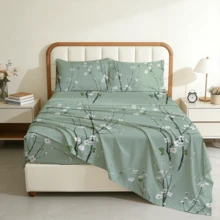3/4-Piece Timeless Floral Branch Design, Home Bed Sheet Set, (14" - 17") Deep Pocket, Soft Cooling Breathable Bedding Set, 1 Flat Sheet, 1 Fitted Sheet, 1/2 Pillowcases, Relaxing Natural Style Bed Sheets For Room Decor & Ideal Gift - màu xanh lá - Xem 11