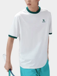 CAMEL CROWN Men's Outdoor Sports Short Sleeve T-Shirt, Comfortable Breathable Quick-Dry, Suitable For Spring & Summer Wear - Boundless White/Dark Algae Green - View 1