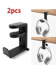 1/2pcs 360° Rotating Under Desk Headphone Holder Clamp, Minimalist & Fashionable Design, Plastic Material With Cable Management Slot. Features Anti-Scratch Curved Hook, 4.53 Inches Height, 2.2 Lbs Load Capacity - Black - View 10