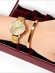 4pcs/Set Elegant Unisex Steel Band Quartz Watches, Couples Watch Set - one-size - View 5