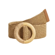 Wide Straw Woven Belt For Women, Wooden Buckle Waist Band, Beige, Casual Chic For Spring/Summer Outings, Daily Wear, Vacation, Versatile Dress Accessory - Khaki - View 6