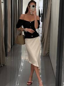 GDDYIN Falda de satén asimétrica con lunares de verano nueva para mujer - lunares - Ver 3