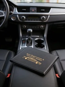 Black Durable PU Car Registration And Insurance Card Holder With Golden Car Pattern, Multi-Slot Design Suitable For Driver's License, Vehicle Documents And Motorcycle Papers, Fashionable Accessory - Card Holder Wallet - View 10