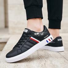 Zapatillas deportivas informales para hombre, tenis para hombre, zapatos para hombre, zapatos para hombre, transpirables y cómodas, con diseño de cordones; zapatillas ligeras para skate, equipadas con suela antideslizante y resistente al desgaste, ideales para deportes al aire libre y para el uso diario. - Negro - Ver 2