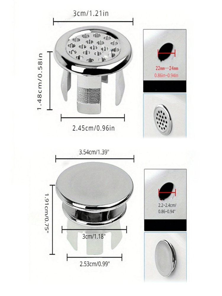 4件套塑料浴室厨房水槽溢水盖替换件，镀层圆形排水盖，水槽配件 - 彩色 - 查看 3