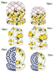 10个/60个/120个装 7/9英寸柠檬派对纸盘，夏季水果一次性纸盘，三种款式柠檬纸盘甜点盘，适用于夏季婚礼、新娘送礼会、婴儿派对、生日派对等场合，男女皆宜。 - 多色 - 查看 12