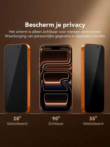 4片装隐私防窥钢化玻璃屏幕保护膜，全覆盖，兼容手机壳，适用于 17/17 Pro/17 Pro Max、16/16 Pro/16 Pro Max、15/15 Pro Max、14/13/13 Pro 6.1英寸 - 黑色 - 查看 3