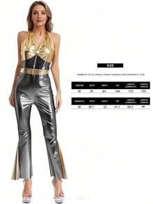 70s Retro Glitter Halterneck Jumpsuit | Gold To Grey Ombre, Modern Disco Dress For Women - Multicolor - View 6