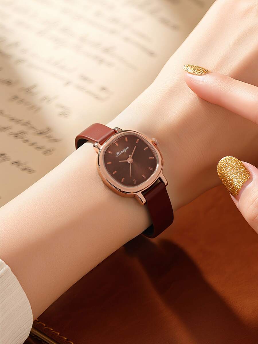1 buah Jam Tangan Wanita Gaya Vintage, Jam Tangan Berkualitas Tinggi untuk Pelajar, Dial Kecil, Jam Tangan Quartz Inggris Elegan untuk Wanita - Coklat - View 1
