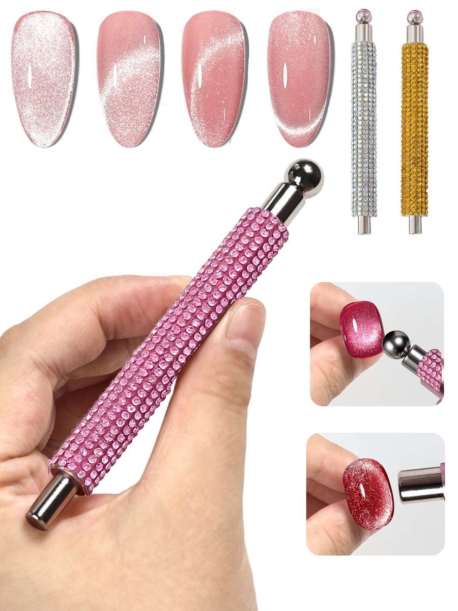 1 pieza Taladro de agua con barra magnética fuerte, adecuado para esmalte de uñas de gel de ojo de gato, bolígrafo magnético de doble cabeza, barra magnética, accesorio de herramienta para diseño de uñas 3D - Multicolor - Ver 1