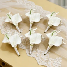 3件/6件浪漫自然风胸花套装，适合新郎新娘，美丽的银莲花搭配仿真绿叶，婚礼装饰，晚宴，周年纪念 - B - 查看 1