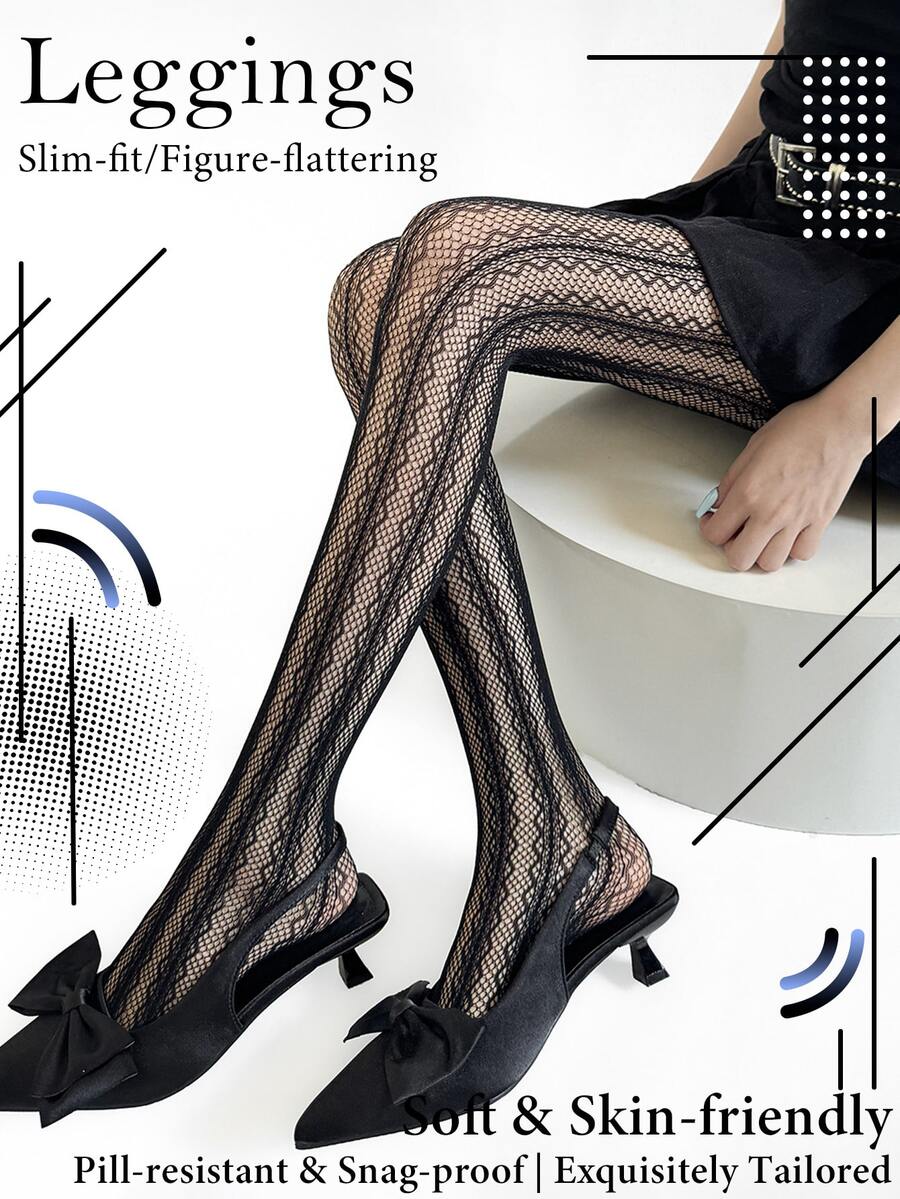 Women's Jacquard Sheer Black/White Thigh High Socks, Hollow Out Ultra-Thin Pantyhose, Lolita JK Fishnet Stockings, Seamless Leggings - Multicolor - View 1
