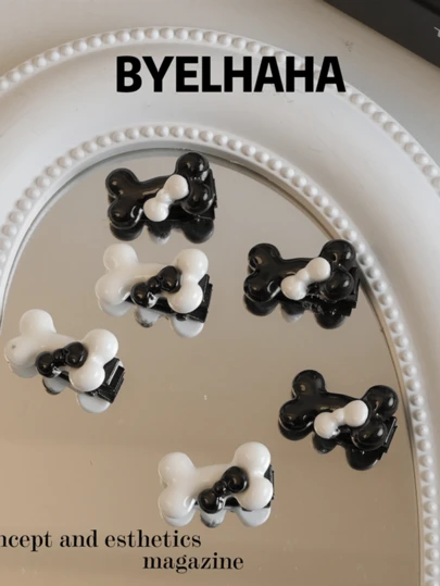 6pcs Cute Mini Black And White Bone Hair Clip, Sweet And Cool Bow Baby Korean Girl Heart Hair Accessories Hair Accessories Hair Clip