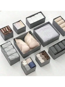 Foldable Storage Box, Fabric Wardrobe Organizer Drawer Divider, Suitable For Storing Clothes, Underwear, Bras, Socks, Intimate Apparel. Deep Gray Design, Space-Saving. Wardrobe Storage Accessory, Home Decor, Dorm Essential, Home Gift - Off White - View 1