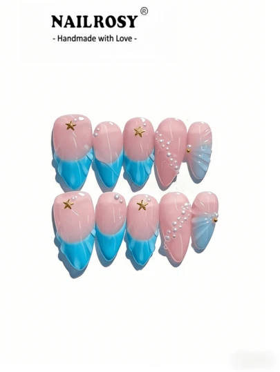 nailrosy 3D勃艮第酒红色花朵美甲贴/10片装 手工杏仁形优雅美甲凝胶3D花朵美甲贴 适合节日、假期、生日 可重复使用的奢华美甲贴纸，适合夏季和春季