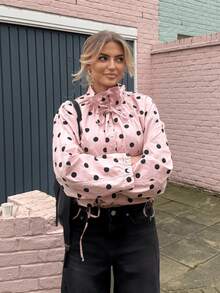HZXVIC Chaqueta de manga larga de uso diario versátil y casual con estampado de lunares de un solo botonadura para mujer, color rosa, para primavera - Rosa - Ver 8