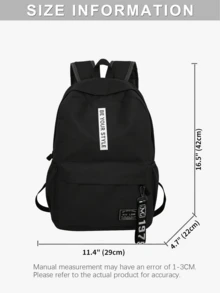Lightweight, Business Casual Waterproof, Portable Letter Patch Decor Functional Backpack School Bag For Graduate, For Teen Girls Boys And Men - 黑色 - 查看 2