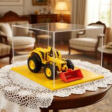 1pc Transparent Acrylic Display Case, Multiple Sizes Available, Plastic Assembly Dustproof Display Box, New Yellow Base, Suitable For Action Figures, Car Models, Building Blocks, Collectibles, Statues, Models - Yellow Base Display Box - View 2