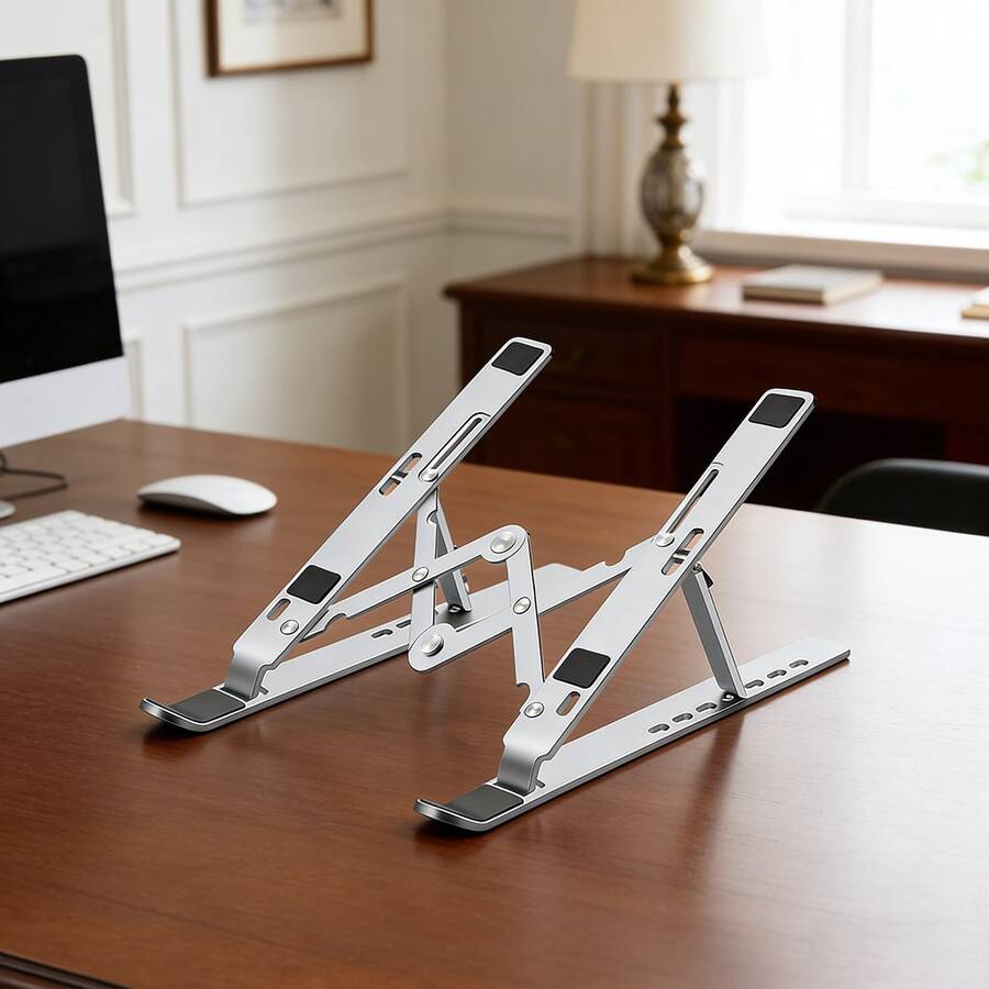 Ergonomic Adjustable Aluminum Alloy Laptop Stand For Desk, Foldable Portable Lightweight Notebook Riser, Ventilated Heat Dissipation Anti-Slip Anti-Scratch Stable Computer Holder, Universal Compatibility For 10-15.6 Inch Laptops & Tablets, Multi-Angle Modern Minimalist Desktop Laptop Mount For Home Office Study Work Business Travel,   Comfort Laptop Support - 查看 1