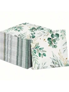 20/40张装柔软耐用桉树叶印花一次性餐巾纸 - 双层木浆纸，金色点缀，是派对、生日、野餐和节日的理想之选。 - 查看 1