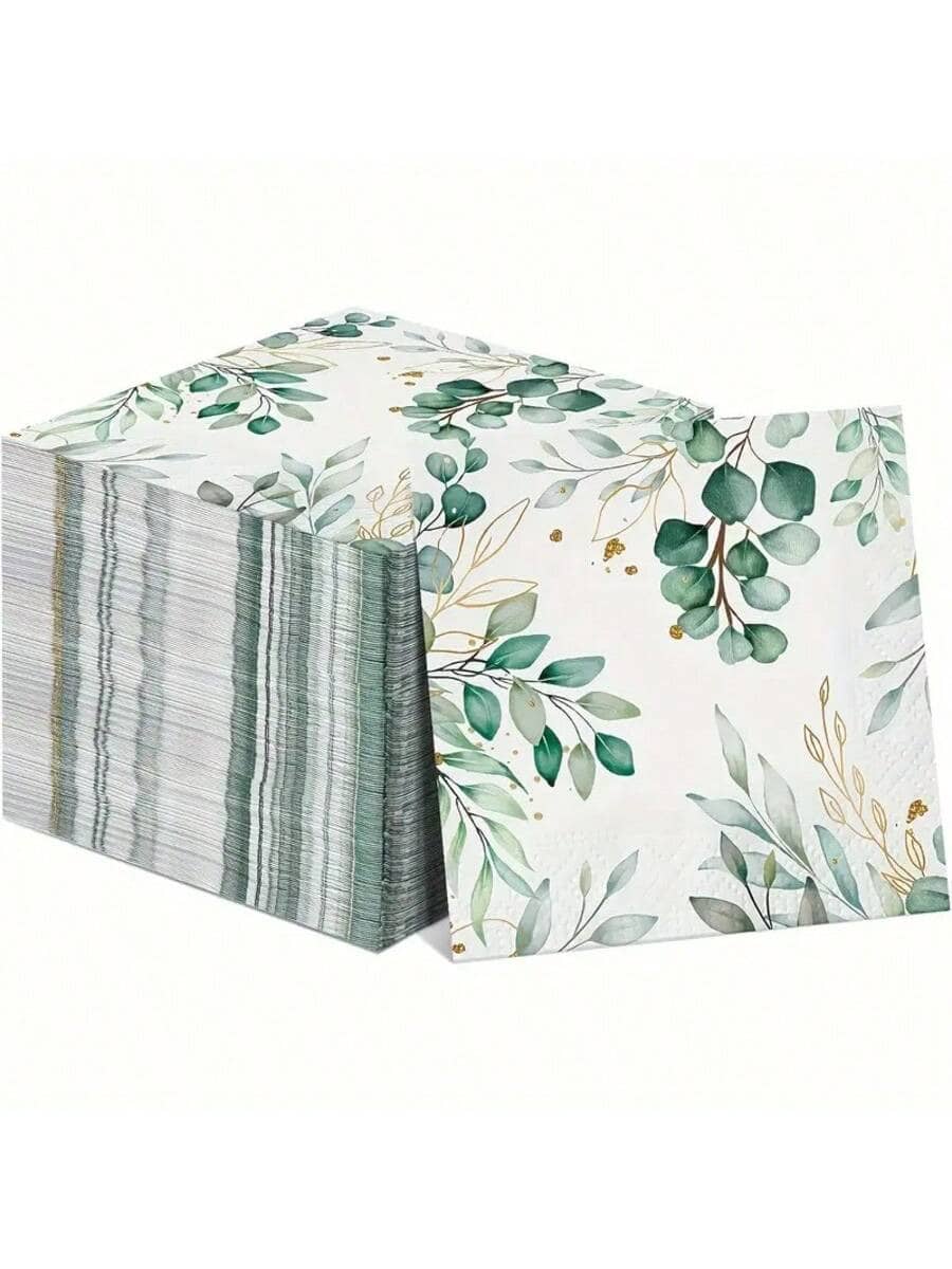 20/40张装柔软耐用桉树叶印花一次性餐巾纸 - 双层木浆纸，金色点缀，是派对、生日、野餐和节日的理想之选。 - 查看 1