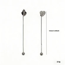 1 Pair Romantic Heart-Shaped Rhinestone Silver Long Earrings, Suitable For Women's Gathering And Atmosphere Jewelry - Heart-shaped Diamond-encrusted Long Earrings - View 6