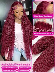 CEXXY 13x6 Chocolate Brown Wig With Deep Waves And A Net Front, Burgundy Wig With Deep Waves And A Net Front, Human Hair Wig For Women, Brazilian Human Hair Wig With Deep Curls, 13x6 HD Wig With A Transparent Net Front, Pre-Bleached Wig With A Baby Bun, Glue-Free Net Wig, Natural Hairline, Wig With A Center Or Side Part, Dyeable Human Hair Wig, 180% High-Density Wig With Long Curls, Dyeable And Restyleable. Chocolate Brown And Burgundy Women's Wigs. Brazilian Wig With Deep Waves And A Net Front. Human Hair. 13x6 HD Net Wig. For Everyday Wear, The Office, Parties, And Weddings. - S99J - 查看 7