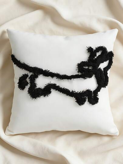 1pc Minimalist Black Velvet Dog Shaped Throw Pillow Cover, Black & White Contrast Textured Design, Atmospheric Home Decor Accessory, Single-Sided Velvet, No Pillow Insert