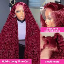 CEXXY 13x6 Chocolate Brown Wig With Deep Waves And A Net Front, Burgundy Wig With Deep Waves And A Net Front, Human Hair Wig For Women, Brazilian Human Hair Wig With Deep Curls, 13x6 HD Wig With A Transparent Net Front, Pre-Bleached Wig With A Baby Bun, Glue-Free Net Wig, Natural Hairline, Wig With A Center Or Side Part, Dyeable Human Hair Wig, 180% High-Density Wig With Long Curls, Dyeable And Restyleable. Chocolate Brown And Burgundy Women's Wigs. Brazilian Wig With Deep Waves And A Net Front. Human Hair. 13x6 HD Net Wig. For Everyday Wear, The Office, Parties, And Weddings. - S99J - 查看 5