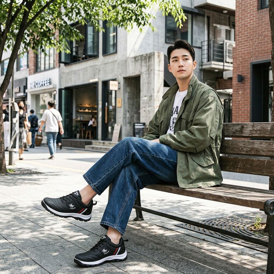 Tenis para hombre casuales de moda estilo coreano y Zapatos para hombre deportivos ligeros con cordones. Calzado de material sintético transpirable con suela antideslizante de caucho y excelente amortiguación. Zapatillas cómodas con diseño de rayas decorativas laterales ideal para estudiantes y uso diario, calzado urbano suave, resistente al desgaste y de alta calidad para caminar con estilo. - Negro - Ver 1