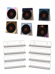8pcs Transparent Acrylic Vinyl Record Shelf, Room Wall Bookshelf, Floating Bookshelf For, Display Rack, Magazine Rack, Wall Mount Shelf - Transparent - View 1