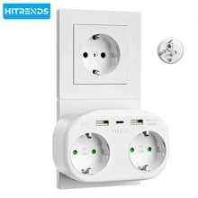 HITRENDS European Portable Fast Charging Adapter - Type-C + 5-In-1 USB, With 16A Overload Protection, Supports Charging 5 Devices Simultaneously. Essential Gadget For Travel, Home, Office, Dorm Or Business Trip. - EU E Type Plug(220-240V) - View 2