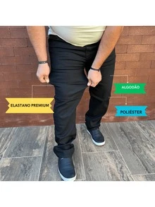 Men's Premium Plus Size Elastane Jeans With Reinforced Detailing - Large Size - 黑色 - 查看 2