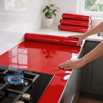 Self-Adhesive Vinyl Wallpaper - Textured Glitter Red, Detachable, Waterproof Contact Paper For Kitchen, Bathroom, Living Room, Cabinets, Furniture – Random Match Peel & Stick Decorative Film