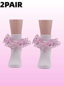 2 pares de meias de balé com babados estilo princesa para bebês/crianças pequenas - Multicolorido - Ver 8