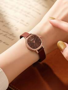 1 buah Jam Tangan Wanita Gaya Vintage, Jam Tangan Berkualitas Tinggi untuk Pelajar, Dial Kecil, Jam Tangan Quartz Inggris Elegan untuk Wanita - Coklat - View 4