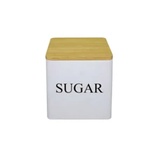 Bộ 1/3 hộp đựng cà phê, trà, đường hình vuông có nắp tre - Hộp đựng nhà bếp bằng kim loại kín - Màu đen/trắng, có khay đựng (tùy chọn). - Nhiều màu - Xem 17