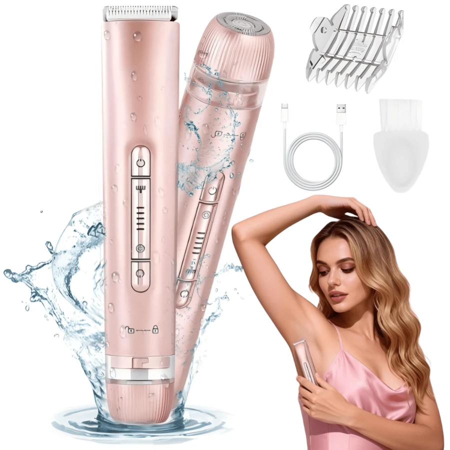 Women's Electric Shaver 2-In-1 Dual-Head Bikini Trimmer, IPX7 Waterproof, Wet/Dry Rechargeable Women's Trimmer, Suitable For Bikini Area/Underarms/Legs/Arms/Face, Beauty Gift/Valentine's Day Gift, Electric Hair Remover, Trimmer