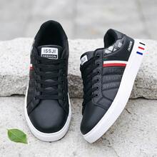 Zapatillas deportivas informales para hombre, tenis para hombre, zapatos para hombre, zapatos para hombre, transpirables y cómodas, con diseño de cordones; zapatillas ligeras para skate, equipadas con suela antideslizante y resistente al desgaste, ideales para deportes al aire libre y para el uso diario. - Negro - Ver 1